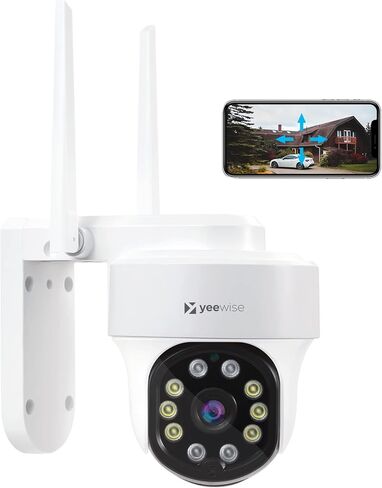 yeewise 2K Pan Tilt Outdoor WiFi Security Camera with Motion Spotlights and Auto Tracking, Color Night Vision, AC Powered Wireless IP Camera with 2-Way Audio and Siren Alarm, AI Motion Detection in Kuwait