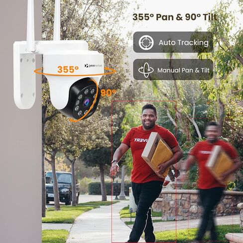 yeewise 2K Pan Tilt Outdoor WiFi Security Camera with Motion Spotlights and Auto Tracking, Color Night Vision, AC Powered Wireless IP Camera with 2-Way Audio and Siren Alarm, AI Motion Detection in Kuwait
