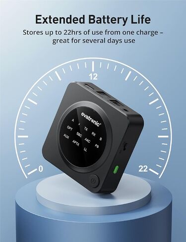 جهاز إرسال بلوتوث 5.0 للتلفزيون / الكمبيوتر الشخصي ، محول وقت قصير Evatronic AptX مع 3.5 مم RCA لنظام ستيريو للسيارة / المنزل ، زوج مع 2 جهازين ، وقت عمل بحد أقصى 22 ساعة في شحن واحد in Kuwait