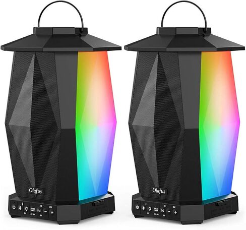 Olafus Outdoor Speaker Bluetooth 2 Pack, 50W Wireless Speakers, IPX5 Waterproof Lantern Speaker with RGB or White Lights, 20H Playtime, Up to 200 Speakers Synch for Pool Patio Garden Backyard Camping in Kuwait