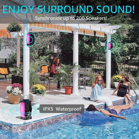 Olafus Outdoor Speaker Bluetooth 2 Pack, 50W Wireless Speakers, IPX5 Waterproof Lantern Speaker with RGB or White Lights, 20H Playtime, Up to 200 Speakers Synch for Pool Patio Garden Backyard Camping in Kuwait