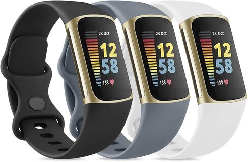 3 Pack Bands Compatible with Fitbit Charge 5 Bands & Fitbit Charge 6 Bands Women Men, Soft Wristbands for Fitbit Charge 5/6 Fitness Tracker (Large,3-Black) in Kuwait