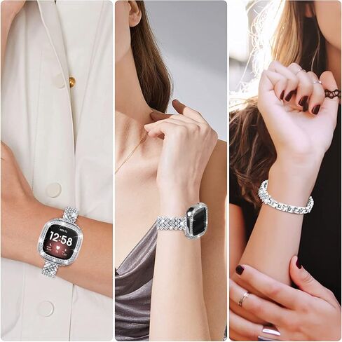 Bling Watch Band,7 Rose Gold,for Fitbit Versa 4/Sense 2 | for Women, Adjustable Crystal Alloy Strap Rhinestone Stainless Steel Metal Wristband Replacement in Kuwait