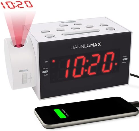 HANNLOMAX HX-109CR PLL FM Radio, Clock with Dual Alarm, Time Projection, 1.2 inches LED Display, USB Port for 1A Charging, Aux-in, AC/DC Adaptor Included. (White) in Saudi Arabia