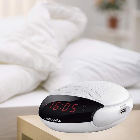 HANNLOMAX HX-200 Alarm Clock Radio, PLL FM Radio, with Preset Stations, Dual Alarm, 0.6" Red LED Display, USB Port for 1A Charging, Memory Backup, AC/DC Adaptor Included (White) in Saudi Arabia