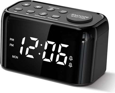 ويلجو راديو منبه مزدوج ليوم الاسبوع وعطلة نهاية الاسبوع مع غفوة قابلة للتعديل، تعتيم 0-100%، 7 نغمات، 30 مستوى صوت، راديو اف ام مع مؤقت للنوم، بطارية احتياطية، حجم صغير لغرفة النوم والمكتب والطاولة in Kuwait