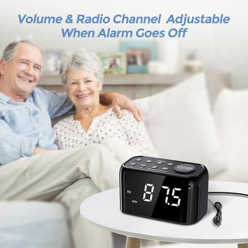 ويلجو راديو منبه مزدوج ليوم الاسبوع وعطلة نهاية الاسبوع مع غفوة قابلة للتعديل، تعتيم 0-100%، 7 نغمات، 30 مستوى صوت، راديو اف ام مع مؤقت للنوم، بطارية احتياطية، حجم صغير لغرفة النوم والمكتب والطاولة in Kuwait