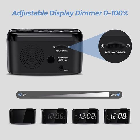 ويلجو راديو منبه مزدوج ليوم الاسبوع وعطلة نهاية الاسبوع مع غفوة قابلة للتعديل، تعتيم 0-100%، 7 نغمات، 30 مستوى صوت، راديو اف ام مع مؤقت للنوم، بطارية احتياطية، حجم صغير لغرفة النوم والمكتب والطاولة in Kuwait
