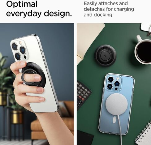 Spigen O-Mag Ring (Upgraded) (MagFit) Magnetic Phone Holder Grip (Popsocket) Designed for MagSafe Compatible with iPhone 15 Pro Max, 15 Pro, 15 Plus, 15, 14, 13, and 12 Series - Black in Saudi Arabia