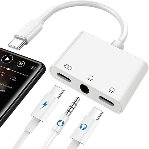 محول USB نوع C الى 3.5 ملم لسماعة الراس والشحن 3 في 1 نوع C الى مقبس صوت AUX مزدوج وكابل دونجل للشحن السريع متوافق مع جالكسي اس 23 الترا واس 22 واس 21 واس 20 ونوت 20 وايباد برو وبكسل 7 للتوصيل in Kuwait
