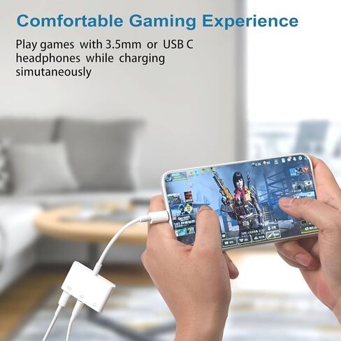 محول USB نوع C الى 3.5 ملم لسماعة الراس والشحن 3 في 1 نوع C الى مقبس صوت AUX مزدوج وكابل دونجل للشحن السريع متوافق مع جالكسي اس 23 الترا واس 22 واس 21 واس 20 ونوت 20 وايباد برو وبكسل 7 للتوصيل in Kuwait