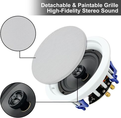Herdio Ceiling Speakers 6.5 Inch, 320W 2-Way Round Flush Mount Speakers, Premium Stereo Sound, Easy to Install, Perfect for Home Theater Living Room Bathroom Office, (White, Pair) in Saudi Arabia