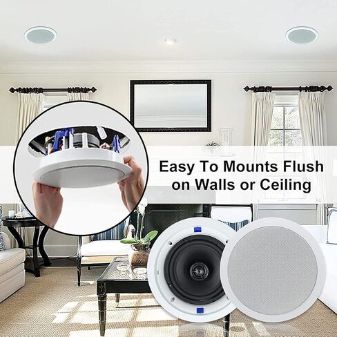 Herdio Ceiling Speakers 6.5 Inch, 320W 2-Way Round Flush Mount Speakers, Premium Stereo Sound, Easy to Install, Perfect for Home Theater Living Room Bathroom Office, (White, Pair) in Saudi Arabia