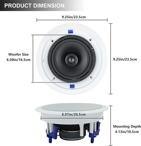 Herdio Ceiling Speakers 6.5 Inch, 320W 2-Way Round Flush Mount Speakers, Premium Stereo Sound, Easy to Install, Perfect for Home Theater Living Room Bathroom Office, (White, Pair) in Saudi Arabia