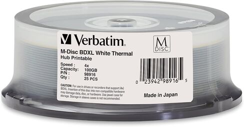 Verbatim M DISC BDXL 100GB 4X White Thermal Hub Printable - 25pk Spindle in Saudi Arabia