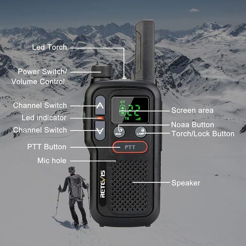 Retevis RB18 Walkie Talkies Rechargeable,Outdoor 2 Way Radios for Adults, NOAA Weather Alert Flashlight Dual PTT VOX,Portable Two Way Radios for Hiking Camping Hunting(1 Pack) in Saudi Arabia