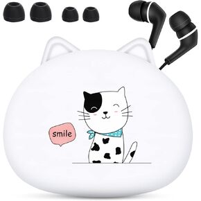 QearFun Cat Earbuds for Kids, Kawakii Wired Earbud & in-Ear Headphones Gift for School Girls and Boys with Microphone and Lovely Earphones Storage Case(Blue)