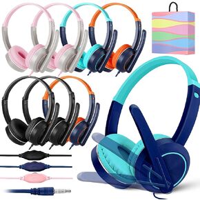 8 Pack Kids Headphones with Rotating Mic Bulk Wired Classroom Headphones with 3.5 mm Jack Over Ear Adjustable Headphones for Kids Teens Adults School Office Meetings Chat, 4 Colors in Kuwait