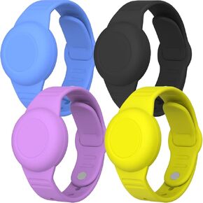 2 Pack Airtag Bracelet for Kids Waterproof, Silicone Wristband Full Case Cover for Apple Airtag Holder, Anti-lost Watch Band Hidden Accessories for Toddler Child, GPS Tracker Strap Black+Blue
