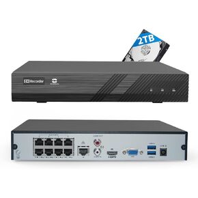 GWSECU 4K 8 قنوات PoE NVR مع 2 تيرابايت HDD، H.265 3MP/4MP/5MP/6MP/8MP 8CH مسجل فيديو شبكي، يدعم ما يصل إلى 8X 8MP/4K كاميرات IP، 1 منافذ SATA تصل إلى 10 تيرابايت، الوصول عن بعد، GW- NVR8P-2T in Kuwait