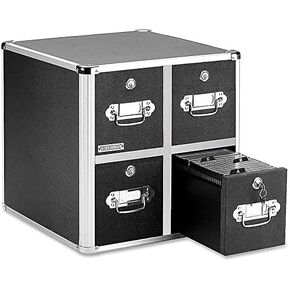Vaultz 4-Drawer CD File Cabinet, Locking DVD & CD Storage Box, Black | Locking filing unit holds hundreds of discs with no cases, key lock keeps media secure, sturdy steel corners, black finish in Saudi Arabia