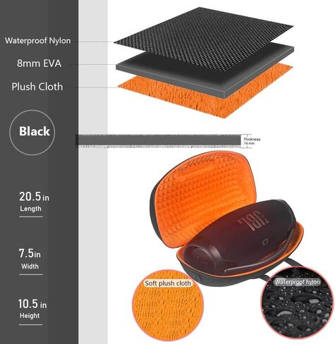 زاراكل حقيبة سفر صلبة من مادة ايفا حقيبة تخزين واقية حقيبة حمل لمكبرات الصوت جيه بي ال بوم بوكس 3/بوم بوكس 2 المحمولة بتقنية البلوتوث (اسود خارجي مع برتقالي من الداخل) in Kuwait