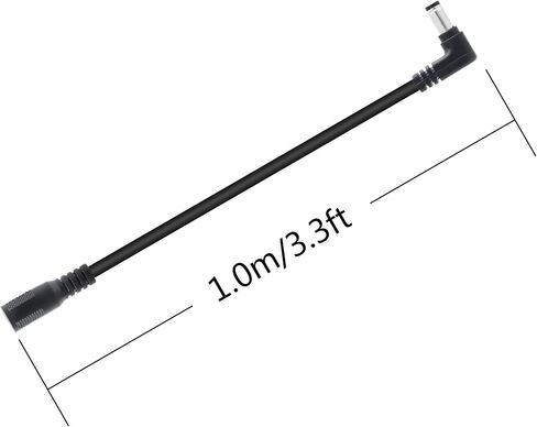كابل تمديد الطاقة 3.3FT DC 12V، زاوية قائمة 90 درجة 5.5 مم × 2.1 مم ذكر إلى أنثى قابس محول الطاقة، لكاميرات IP اللاسلكية للمراقبة الأمنية CCTV وما إلى ذلك المزيد من قابس موصل DC5521 (قطعتان) in Kuwait