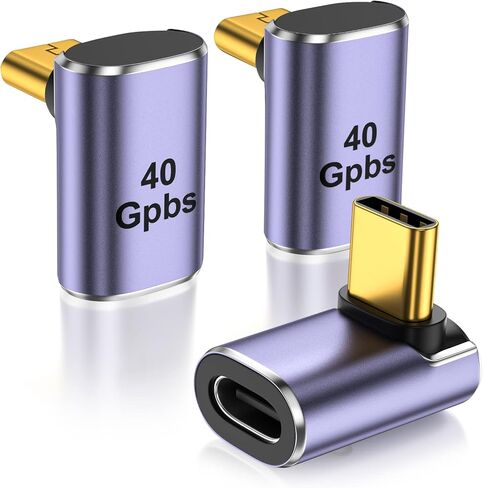 محول USB C بزاوية قائمة [3 عبوات] محول 90 درجة USB C ذكر الى USB-C انثى لاعلى واسفل 90 درجة 100 واط/40 جيجابايت في الثانية لستيم ديك وسويتش ونوت بوك والتابلت والهواتف in Kuwait