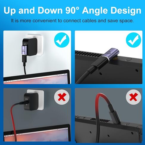 محول USB C بزاوية قائمة [3 عبوات] محول 90 درجة USB C ذكر الى USB-C انثى لاعلى واسفل 90 درجة 100 واط/40 جيجابايت في الثانية لستيم ديك وسويتش ونوت بوك والتابلت والهواتف in Kuwait