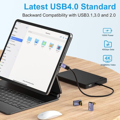محول USB C بزاوية قائمة [3 عبوات] محول 90 درجة USB C ذكر الى USB-C انثى لاعلى واسفل 90 درجة 100 واط/40 جيجابايت في الثانية لستيم ديك وسويتش ونوت بوك والتابلت والهواتف in Kuwait