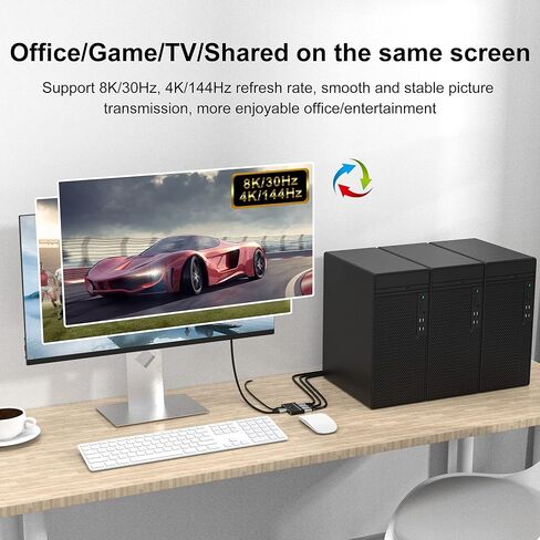 محول مقسم من 3 منافذ ديسبلاي بورت 8 كيه دي بي 1.4 ثنائي الاتجاه 8K@30Hz 4K@120Hz لمصادر وشاشات متعددة من يوينتيك in Kuwait