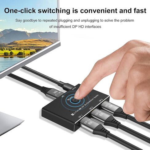 محول مقسم من 3 منافذ ديسبلاي بورت 8 كيه دي بي 1.4 ثنائي الاتجاه 8K@30Hz 4K@120Hz لمصادر وشاشات متعددة من يوينتيك in Kuwait