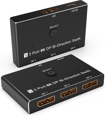 محول مقسم من 3 منافذ ديسبلاي بورت 8 كيه دي بي 1.4 ثنائي الاتجاه 8K@30Hz 4K@120Hz لمصادر وشاشات متعددة من يوينتيك in Kuwait