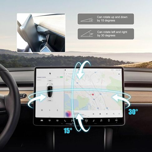 حامل دوار لشاشة Tesla من TESZONE لطراز Tesla 3/Y 2017-2023 - تعديل دوران بأربعة اتجاهات، حامل دوار سهل الاستخدام لشاشة وحدة التحكم المركزية، دعامة ملاحة من سبائك الألومنيوم (أسود) in Kuwait