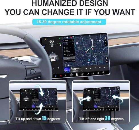 حامل دوار لشاشة Tesla من TESZONE لطراز Tesla 3/Y 2017-2023 - تعديل دوران بأربعة اتجاهات، حامل دوار سهل الاستخدام لشاشة وحدة التحكم المركزية، دعامة ملاحة من سبائك الألومنيوم (أسود) in Kuwait