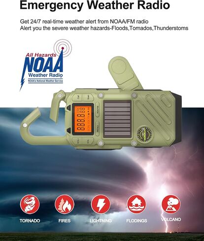 Rechargeable Emergency Radios Walkie Talkies for Adults with FM/NOAA, Weather Alerts, LED Flashlight, and Solar Hand Crank - Long Range 2 Way Radios with USB Charging and SOS Alarm in Saudi Arabia