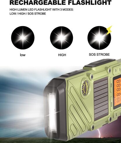 Rechargeable Emergency Radios Walkie Talkies for Adults with FM/NOAA, Weather Alerts, LED Flashlight, and Solar Hand Crank - Long Range 2 Way Radios with USB Charging and SOS Alarm in Saudi Arabia