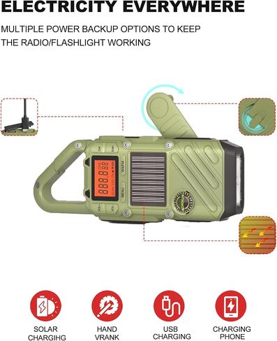 Rechargeable Emergency Radios Walkie Talkies for Adults with FM/NOAA, Weather Alerts, LED Flashlight, and Solar Hand Crank - Long Range 2 Way Radios with USB Charging and SOS Alarm in Saudi Arabia
