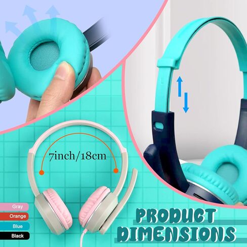 8 Pack Kids Headphones with Rotating Mic Bulk Wired Classroom Headphones with 3.5 mm Jack Over Ear Adjustable Headphones for Kids Teens Adults School Office Meetings Chat, 4 Colors in Kuwait