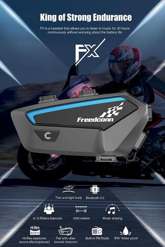 FreedConn Group Motorcycle Helmet Bluetooth Headset, FX 2-10 Riders Motorbike Intercom Universal Pairing, Ultra-Thin Fashion Communication System with Noise Cancellation, IP67 Waterproof, Music Share in Saudi Arabia