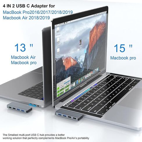 محول USB C لجهاز ماك بوك برو/اير، 4 في 2 موزع USB C ماك بوك برو، موزع مزدوج من النوع C مع منفذي USB 3.0 و2 USB 2.0 لماك بوك برو 2020/2019-2016، ماك بوك اير 2020-2018 in Saudi Arabia