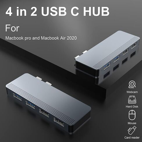 محول USB C لجهاز ماك بوك برو/اير، 4 في 2 موزع USB C ماك بوك برو، موزع مزدوج من النوع C مع منفذي USB 3.0 و2 USB 2.0 لماك بوك برو 2020/2019-2016، ماك بوك اير 2020-2018 in Saudi Arabia