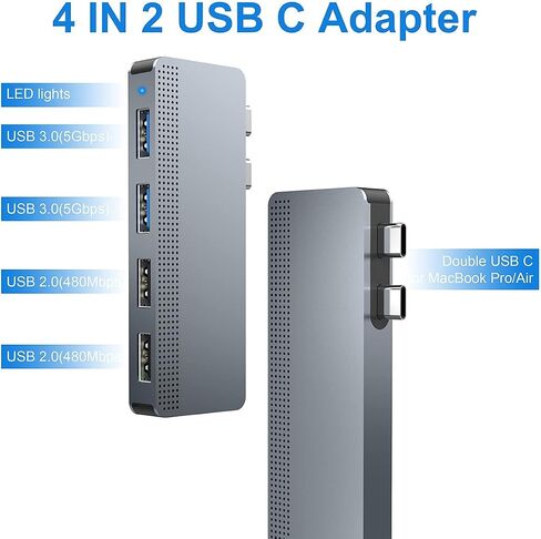 محول USB C لجهاز ماك بوك برو/اير، 4 في 2 موزع USB C ماك بوك برو، موزع مزدوج من النوع C مع منفذي USB 3.0 و2 USB 2.0 لماك بوك برو 2020/2019-2016، ماك بوك اير 2020-2018 in Saudi Arabia