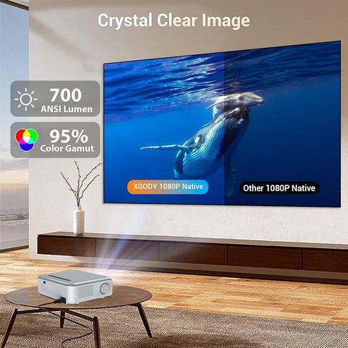 4K Support Android 11.0 Smart Projector with 5G WiFi Bluetooth, XGODY Sail1 Native 1080P 700ANSI Projector Home Theater Outdoor Movie proyector with Netflix/Google Licensed Streaming APPs Online in Kuwait