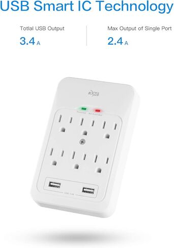 كيه ام سي ،6-Outlet Surge Tap ،2 USB Ports (3.4A) ،980 Joules Surge Protector ، أبيض in Kuwait
