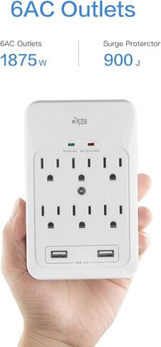 كيه ام سي ،6-Outlet Surge Tap ،2 USB Ports (3.4A) ،980 Joules Surge Protector ، أبيض in Kuwait