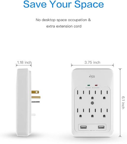 كيه ام سي ،6-Outlet Surge Tap ،2 USB Ports (3.4A) ،980 Joules Surge Protector ، أبيض in Kuwait