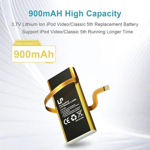 بطارية لجهاز Apple iPod Video/Classic الجيل الخامس بسعة 30 جيجابايت، بطارية بديلة LP 2-Pack 900mAh لجهاز iPod G5 متوافقة مع 616-0227، 616-0229، 616-0230، 616-0392، 616-0412، EC008، EC008-1، EC008 -2 in Kuwait