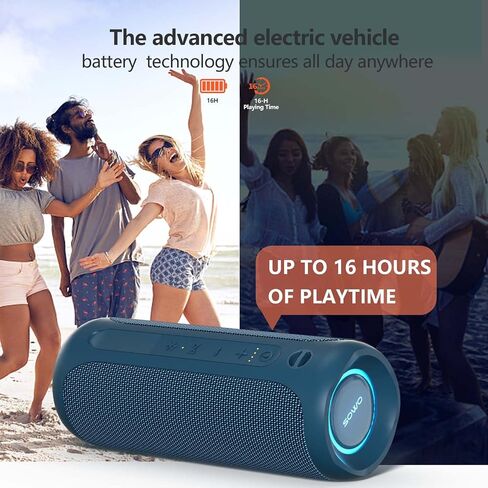 SOWO Bluetooth Speaker Wireless, IPX7 Waterproof Portable Speaker Outdoor | 25W Loud Stereo, Bassboom Tech, TWS Pairing, 16H Playtime, Built-in Mic, All-Day Music for Camping Beach Pool and Home, Black in Kuwait