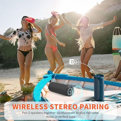 SOWO Bluetooth Speaker Wireless, IPX7 Waterproof Portable Speaker Outdoor | 25W Loud Stereo, Bassboom Tech, TWS Pairing, 16H Playtime, Built-in Mic, All-Day Music for Camping Beach Pool and Home, Black in Kuwait